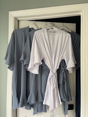 Dusty Blue and White Tie-Front Robe Bundle